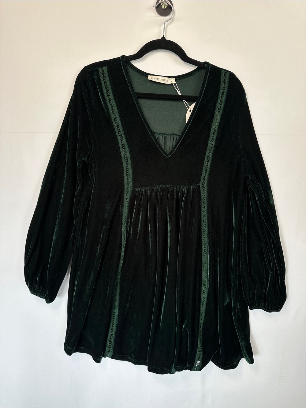 NWT Whimsigoth Forest Green Velvet V-Neck Babydoll Tunic Dress M Dark Fairycore